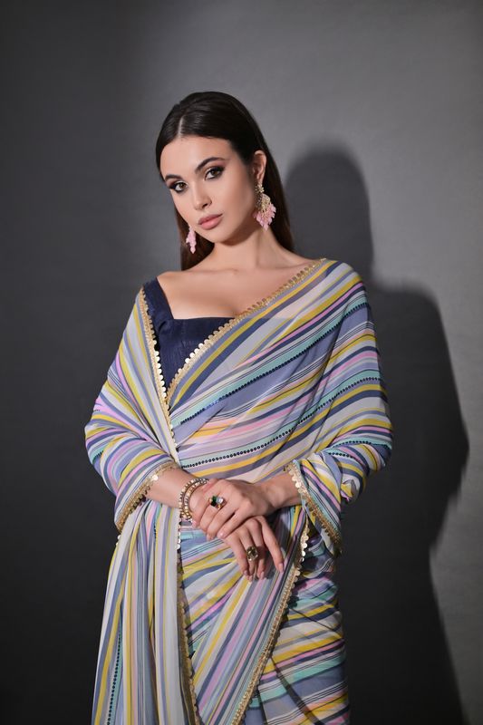Multy Sequance Lining Embroidery Work Georgette Saree