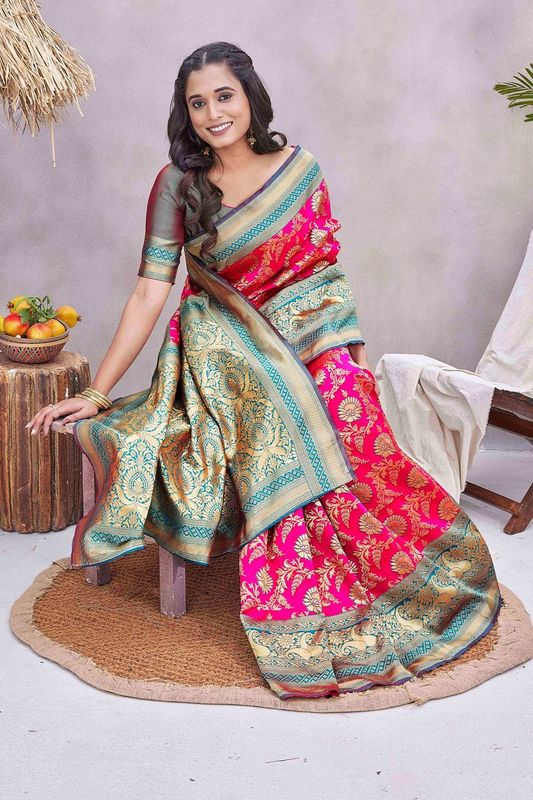Pink Color Glamorous Wevon Jacquard Designer Silk Blend Wedding Season Saree