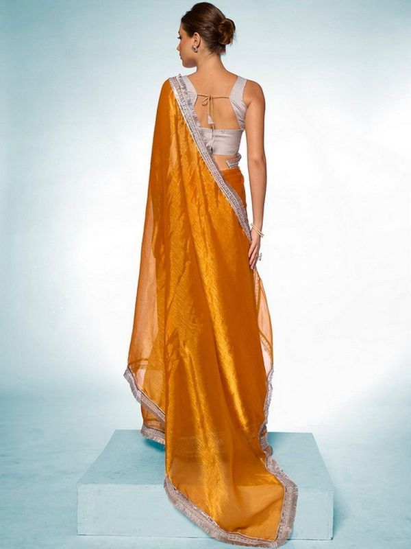 Glamorous Musterd Color Burburry Fabric Trendy Designer Bollywood Saree