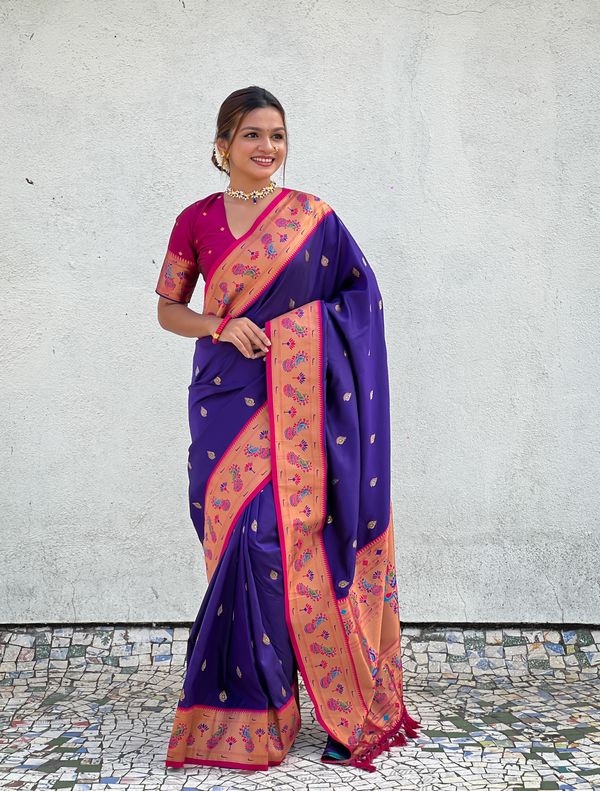 Lavender Weaving Meenakari Designer Soft Silk Saree