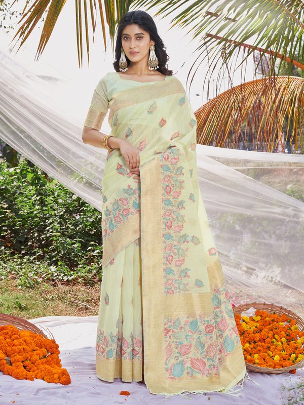 Pista Wevon Designer & Digital Printed Cotton Saree