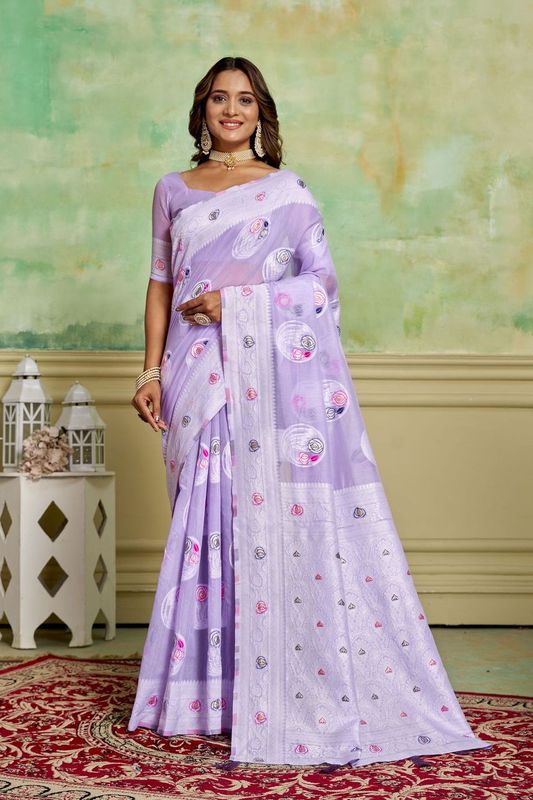 Lavender Wevon Designer Cotton Saree