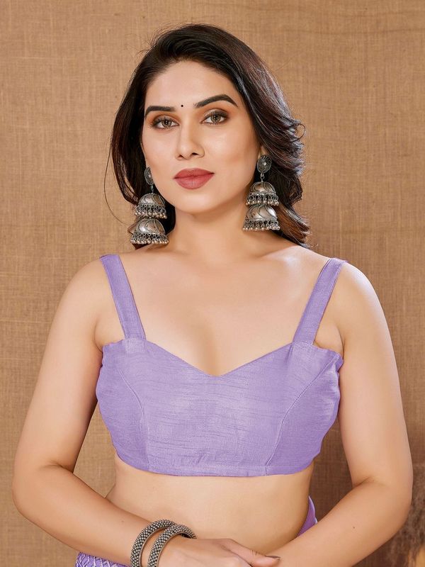 Voilet Designer Thread Embroidery Work Soft Net Saree