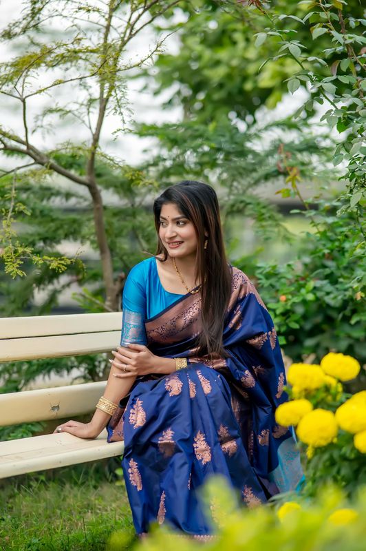 Nevy Blue Wevon Jari Designer Tussar Silk Saree