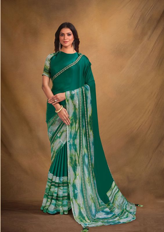 Rama Designer Embroidery & Stone Work Satin Crepe Saree