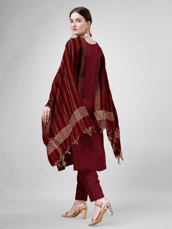 Maroon Cotton Blend Ethnc Formal Looks Stitched Salwar Kameez
