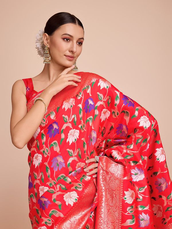 Red Weaving Meenakari Designer Paithani Silk Saree