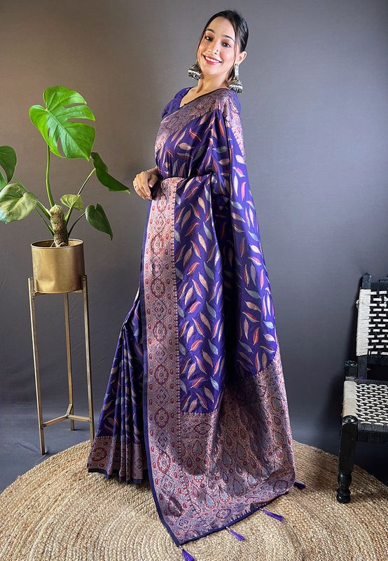 Violet Soft Silk Wevon Jari Designer Ethnic Indian Looks Heavy Designer Saree