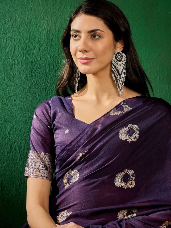 Voilet Wevon Jacquard Designer Staple Dola Cotton Saree