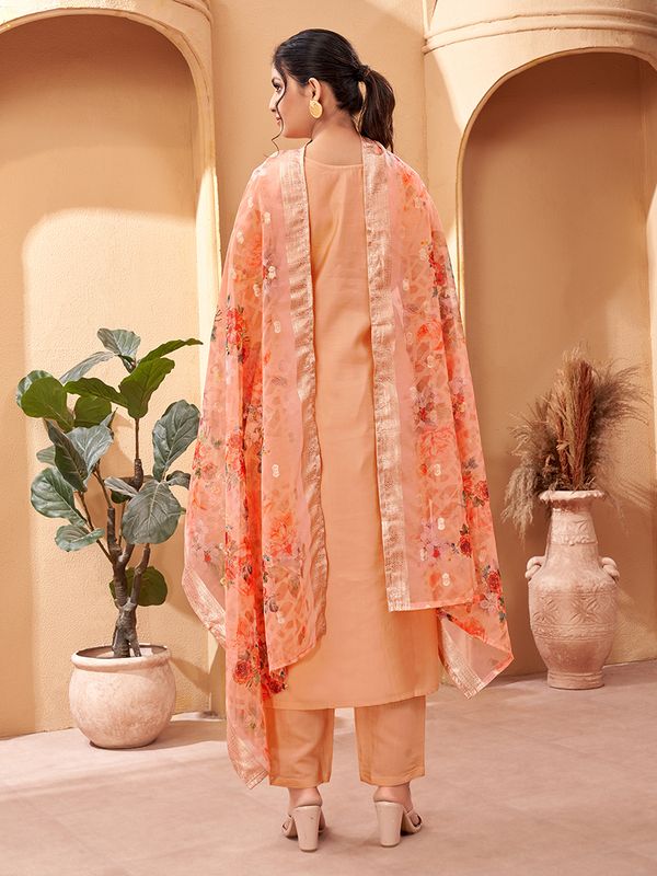 Peach Embroidered Kurta Sets
