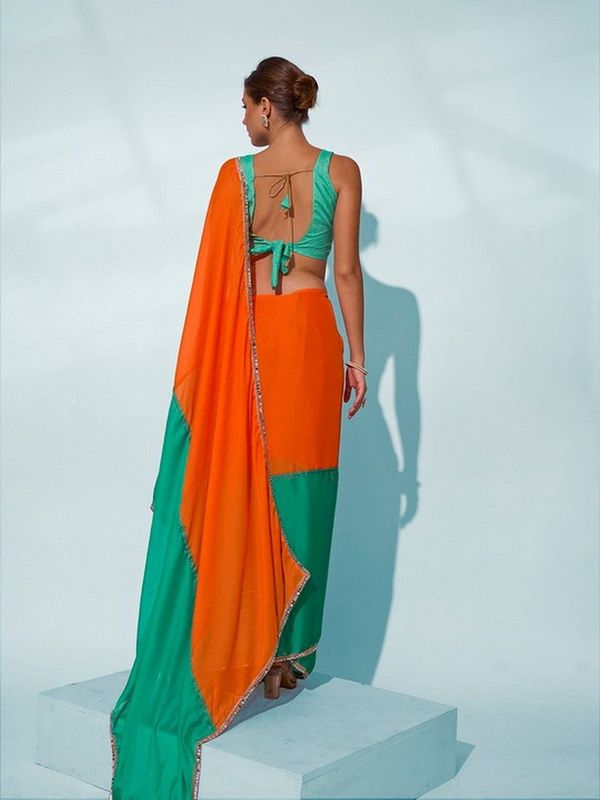 Glamorous Sea Green Color Georgette Fabric Trendy Designer Bollywood Saree