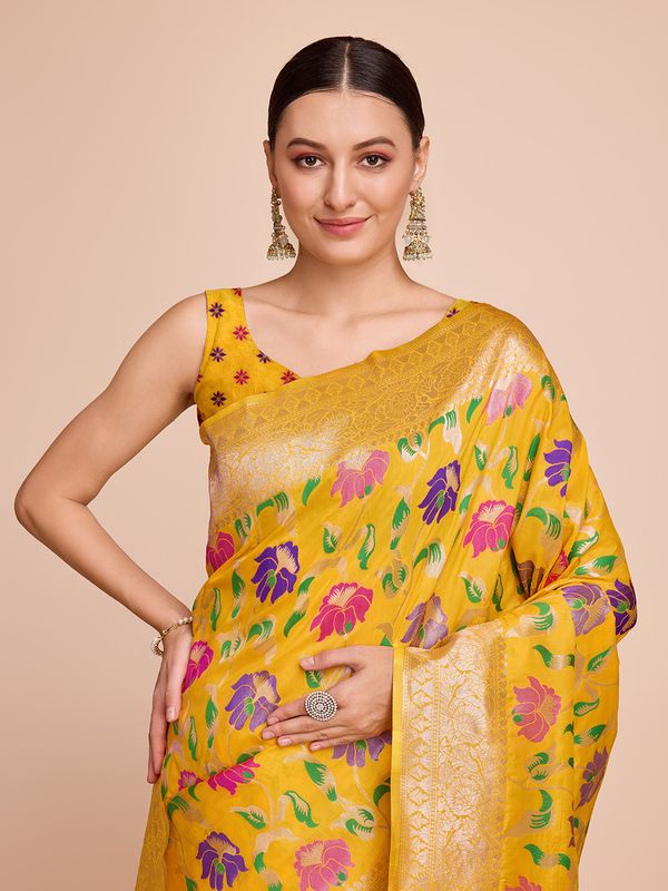 Yellow Weaving Meenakari Designer Paithani Silk Saree