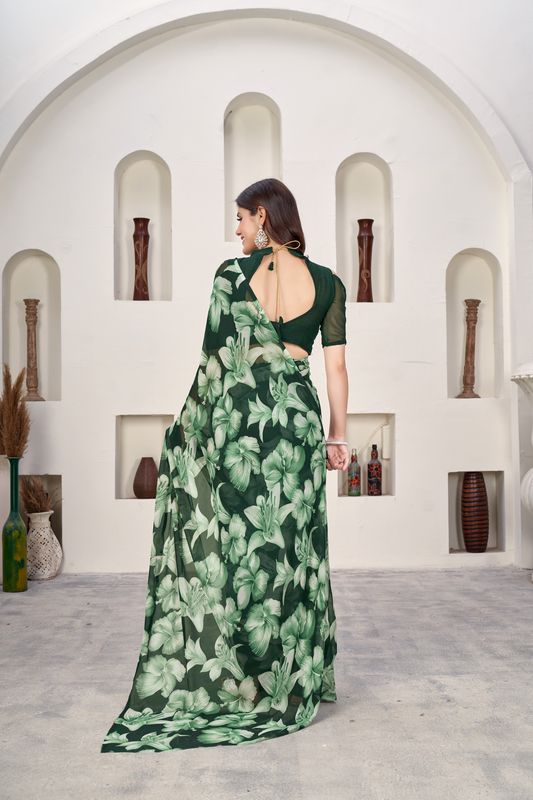 Green Designer Printed Weight Less Saree