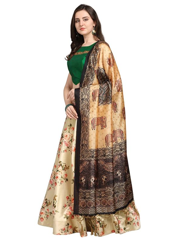 Ethnic Motifs Digital Print Shiney Satin Croptop Lehenga Choli With Blouse For Women and Girls