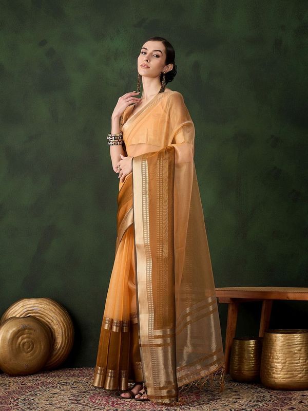 Yellow Wevon Jacquard Designer Khadi Organza Saree