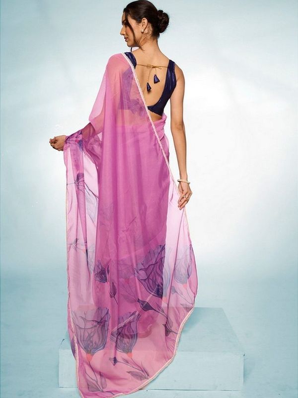 Purple Color Organza Fabric Designer Printed Graceful Bollywood Style Party Saree