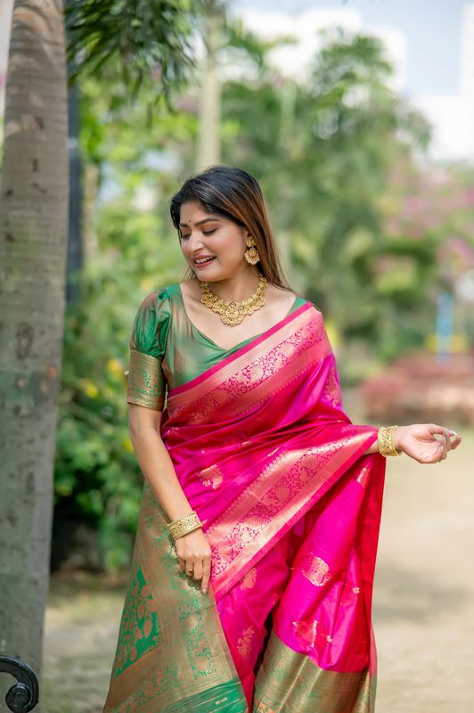 Pink Wevon Jari Designer Tussar Silk Saree