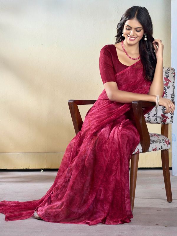 Burgundy Color Beautiful Georgette Fabric Designer Printed Saree