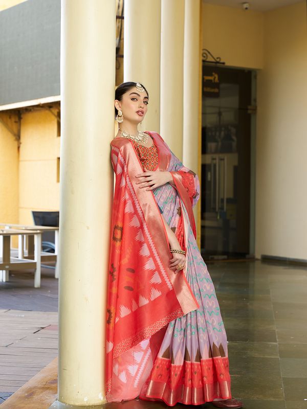Purple Wevon Patta Designer & Digitl Printed Crepe Saree