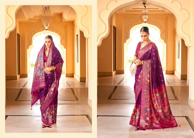 Purple & Pink Wevon Designer & Printed P V Silk Saree