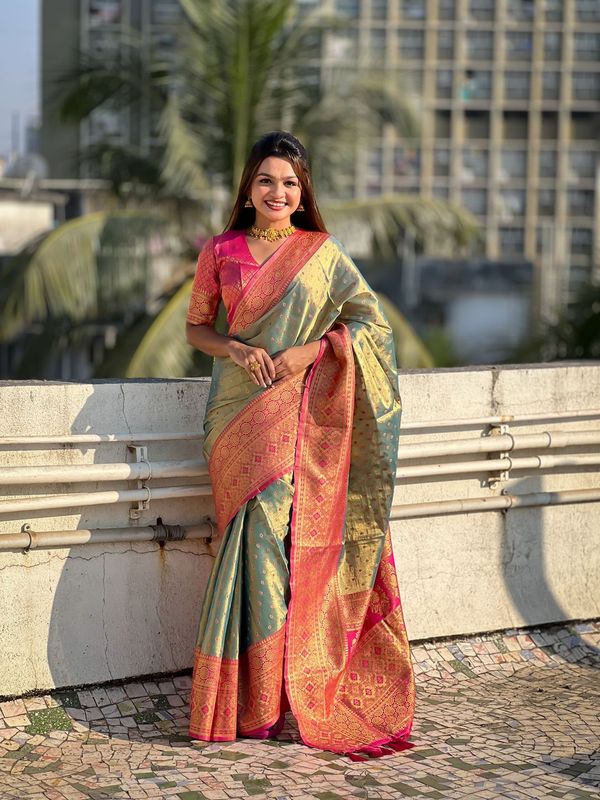 Blue Heavy Wevon Jari Designer Tissue Silk Saree