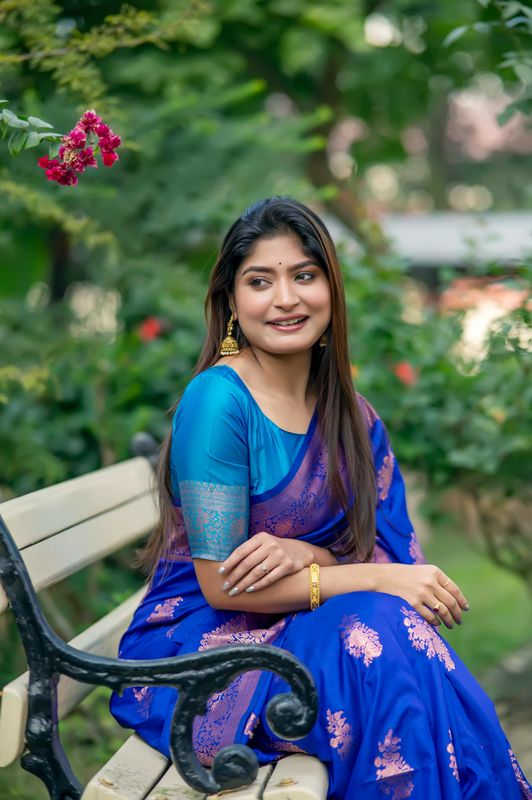 Royal Blue Wevon Jari Designer Tussar Silk Saree
