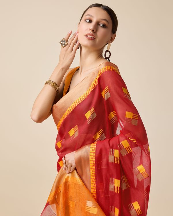 Red Weaving Designer Cotton Silk Saree