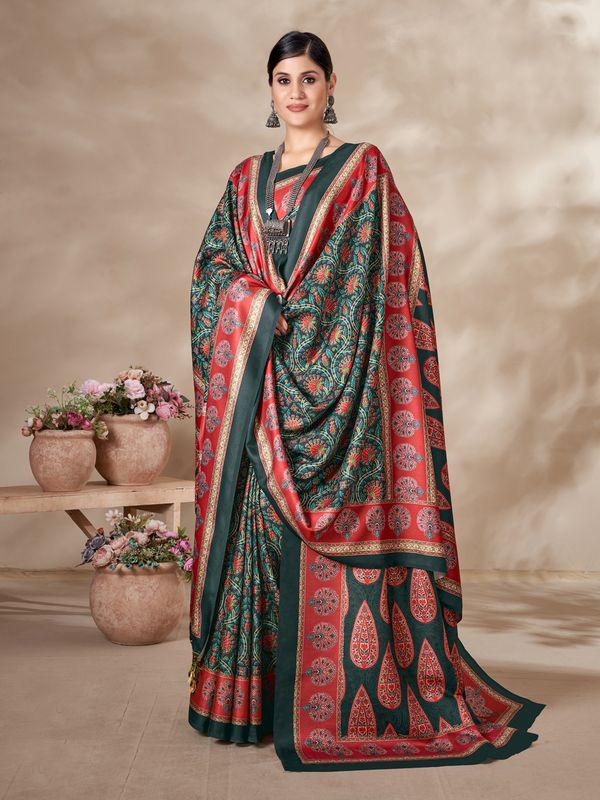 Green Designer Digital Printed Pashmina Saree