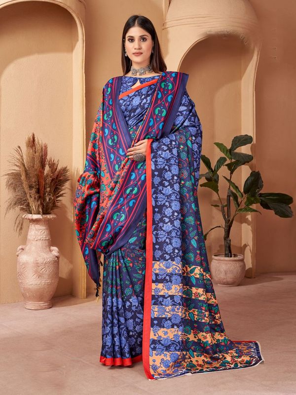 Blue Designer Digital Printed Pashmina Saree