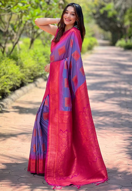 Purple Color Wevon Meenakari Designer Soft Silk Saree For Traditional Rich Looks