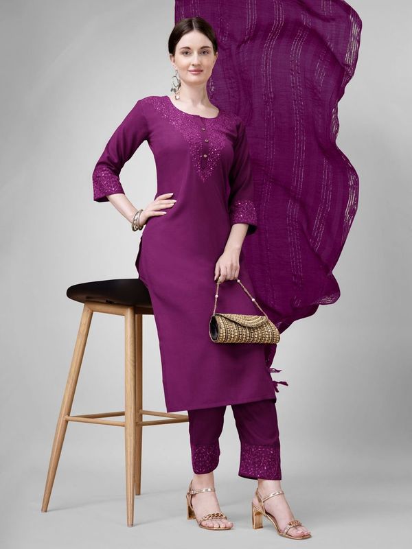 Purple Cotton Blend Ethnc Formal Looks Stitched Salwar Kameez