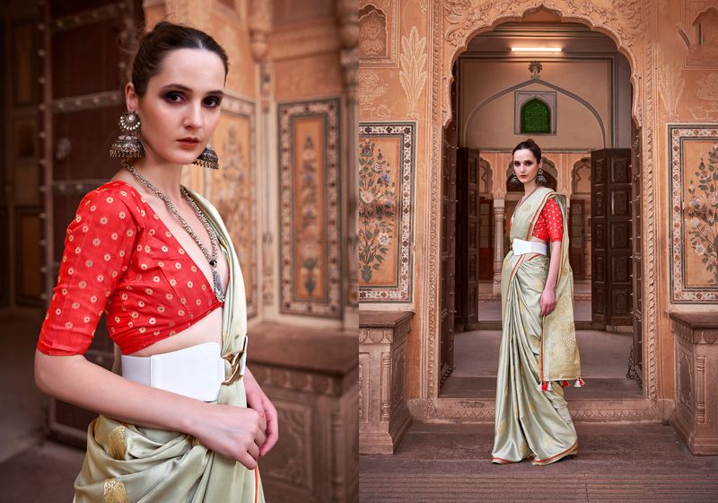 Grey Weaving jari Designer Satin Silk Saree