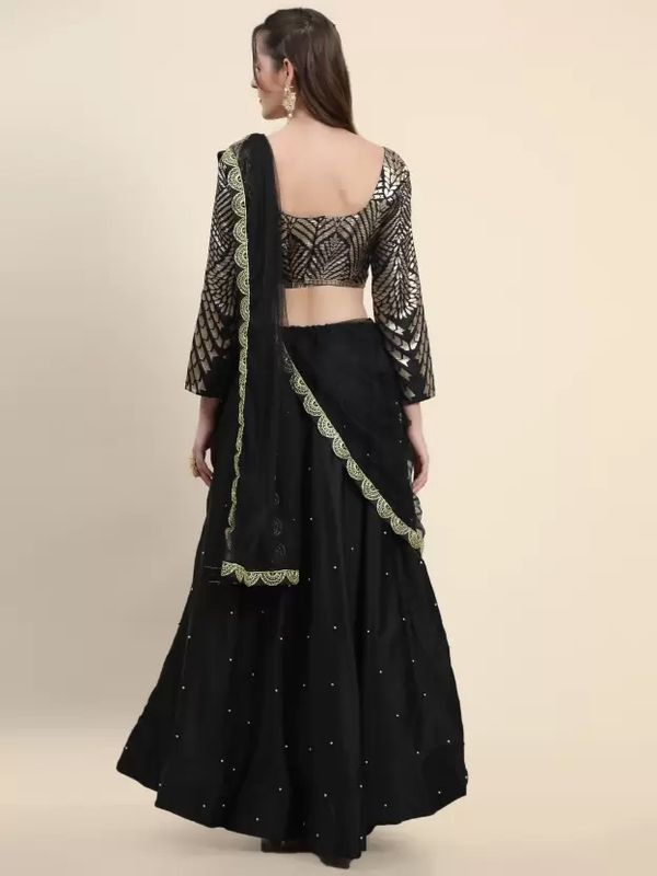 Black Jacquard Plain Lehenga