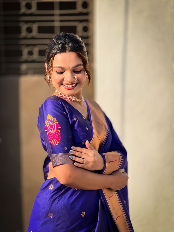 Lavender Wevon Paithani Vitthala Designer Soft Silk Saree