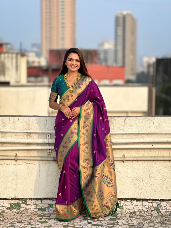 Purple Weaving Meenakari Designer Soft Silk Saree