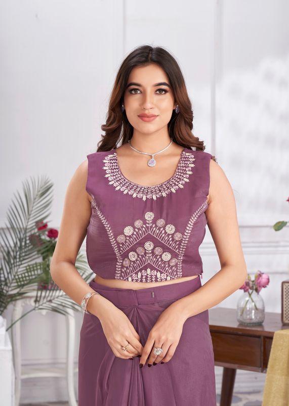 Wine Designer Sequance Embroidery & Hand Work Organza Saree