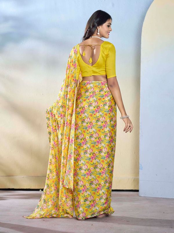 Yellow Color Beautiful Georgette Fabric Designer Printed Saree
