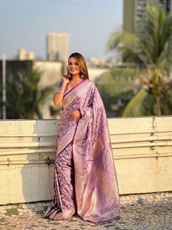 Purple Color Banarasi Silk Wevon Jari Designer Rich Looks Partywear Saree