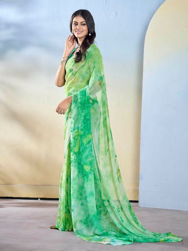 Sea Green Color Beautiful Georgette Fabric Designer Printed Saree