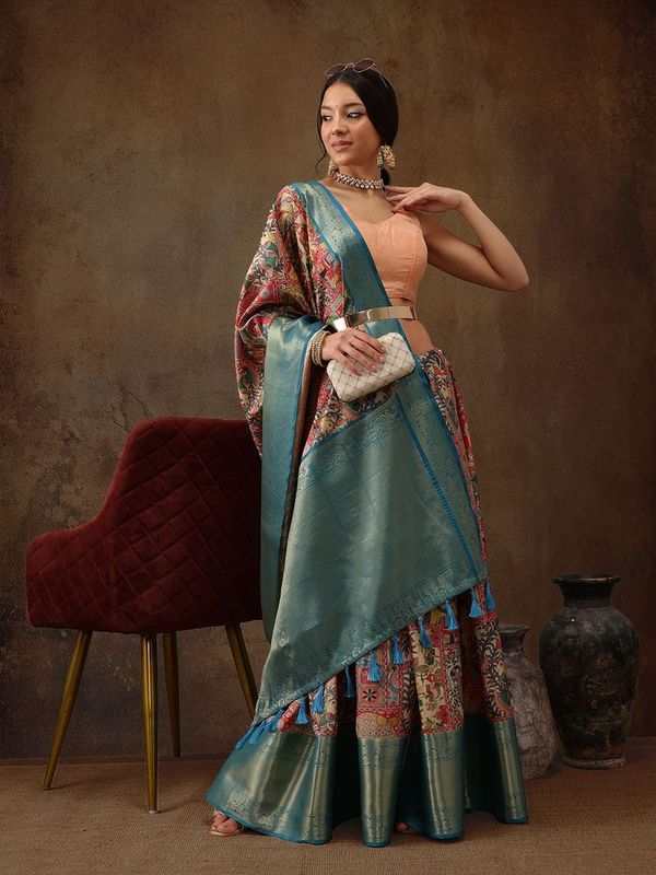 Red Kanjeevaram Pattu Zari Woven Border Digital Printed Saree