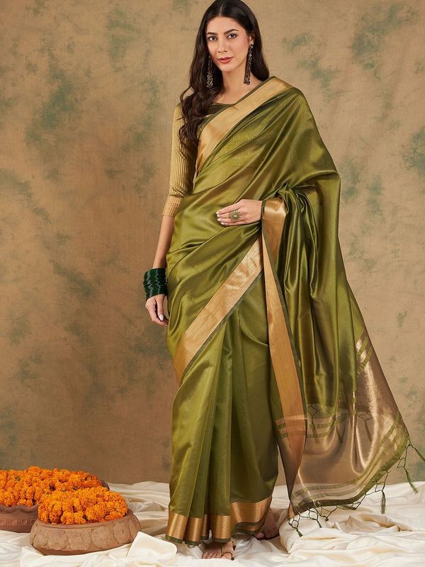 Green Wevon Jari Designer Cotton Organza Saree