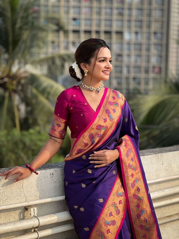 Lavender Weaving Meenakari Designer Soft Silk Saree