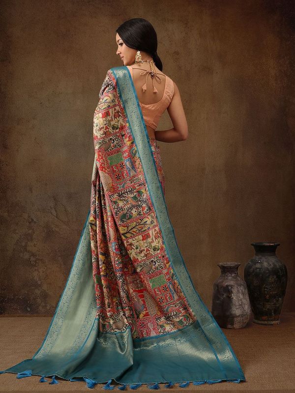 Red Kanjeevaram Pattu Zari Woven Border Digital Printed Saree