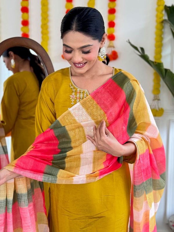 Women Embroidered Straight Kurta with Pant And Printed Dupatta Sets