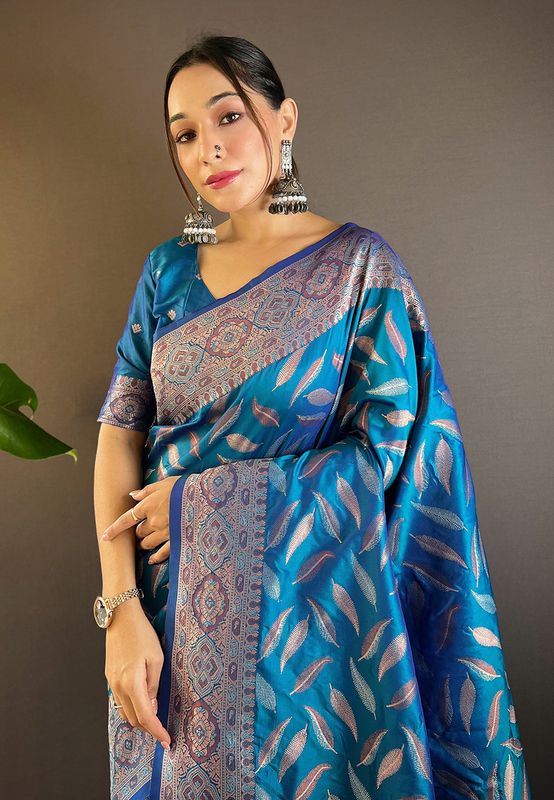 Blue Soft Silk Wevon Jari Designer Ethnic Indian Looks Heavy Designer Saree