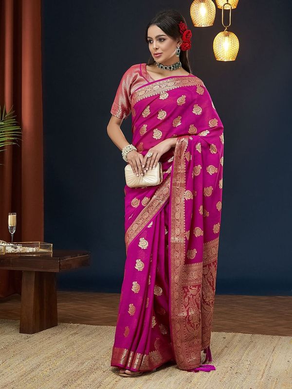 Pink Wevon Jacquard Designer Georgette Saree