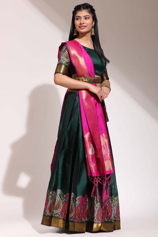 Green Lichi Silk Jacquard Work Lehenga