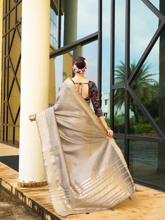 Brown Khadi Striped Saree and Stitched Multi Blouse
