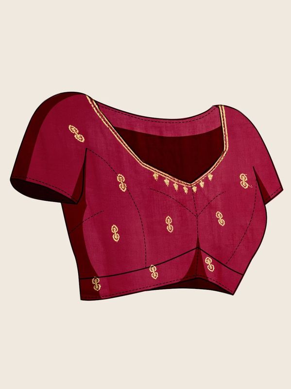 Red Designer Embroidery Work Vichitra Silk Saree