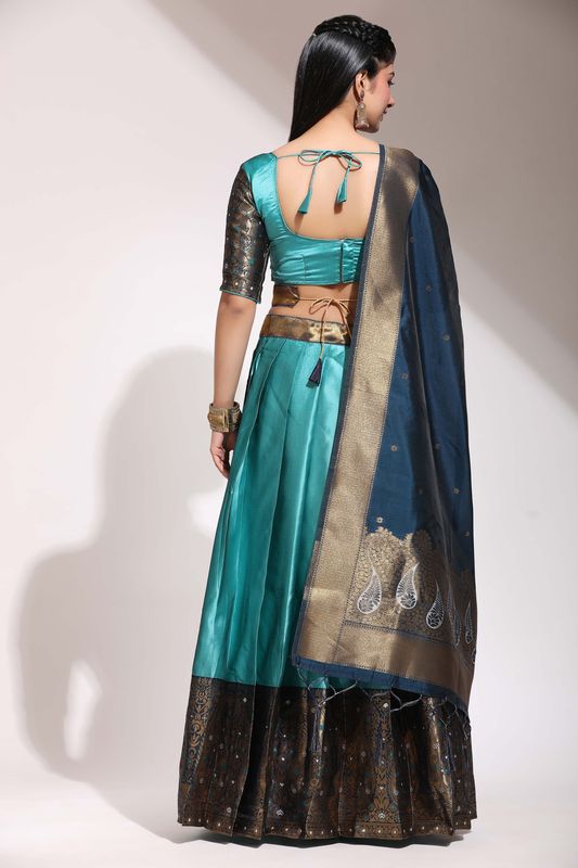 Blue Lichi Silk Jacquard Work Lehenga